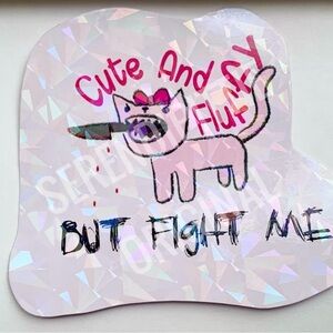 Kawaii Cat Sticker, Cute Fluffy Holographic Ice Crackle Decal